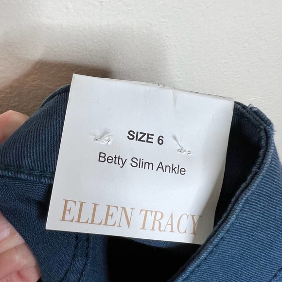 NWT Ellen Tracy Betty Slim Ankle Pants 6 Blue High Waist Straight Casual Stretch - Picture 6 of 8